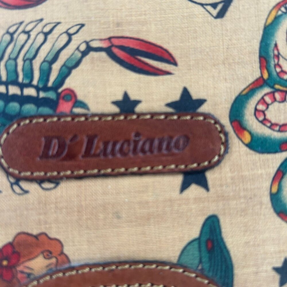 D'Luciano Leather and Canvas Graphic Snake Skull Heart Mermaid Crossbody Purse - Picture 7 of 9